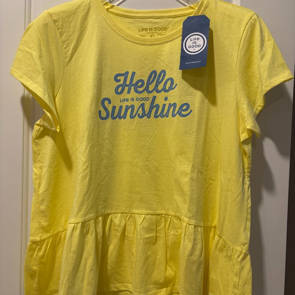 Life is Good Short Sleeve Crusher Peplum Top “Hello Sunshine” - NWT